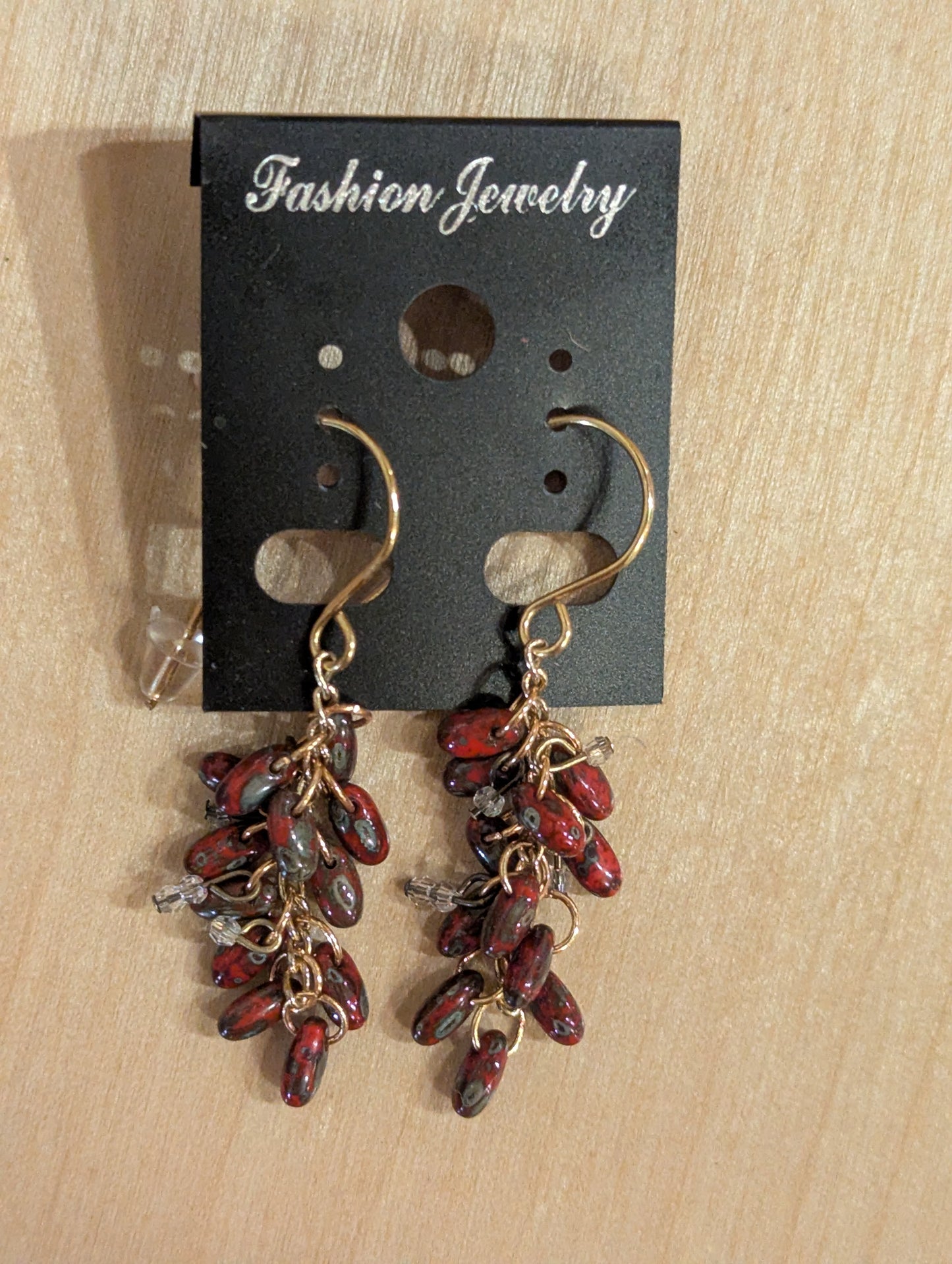 Pair of red beaded earrings