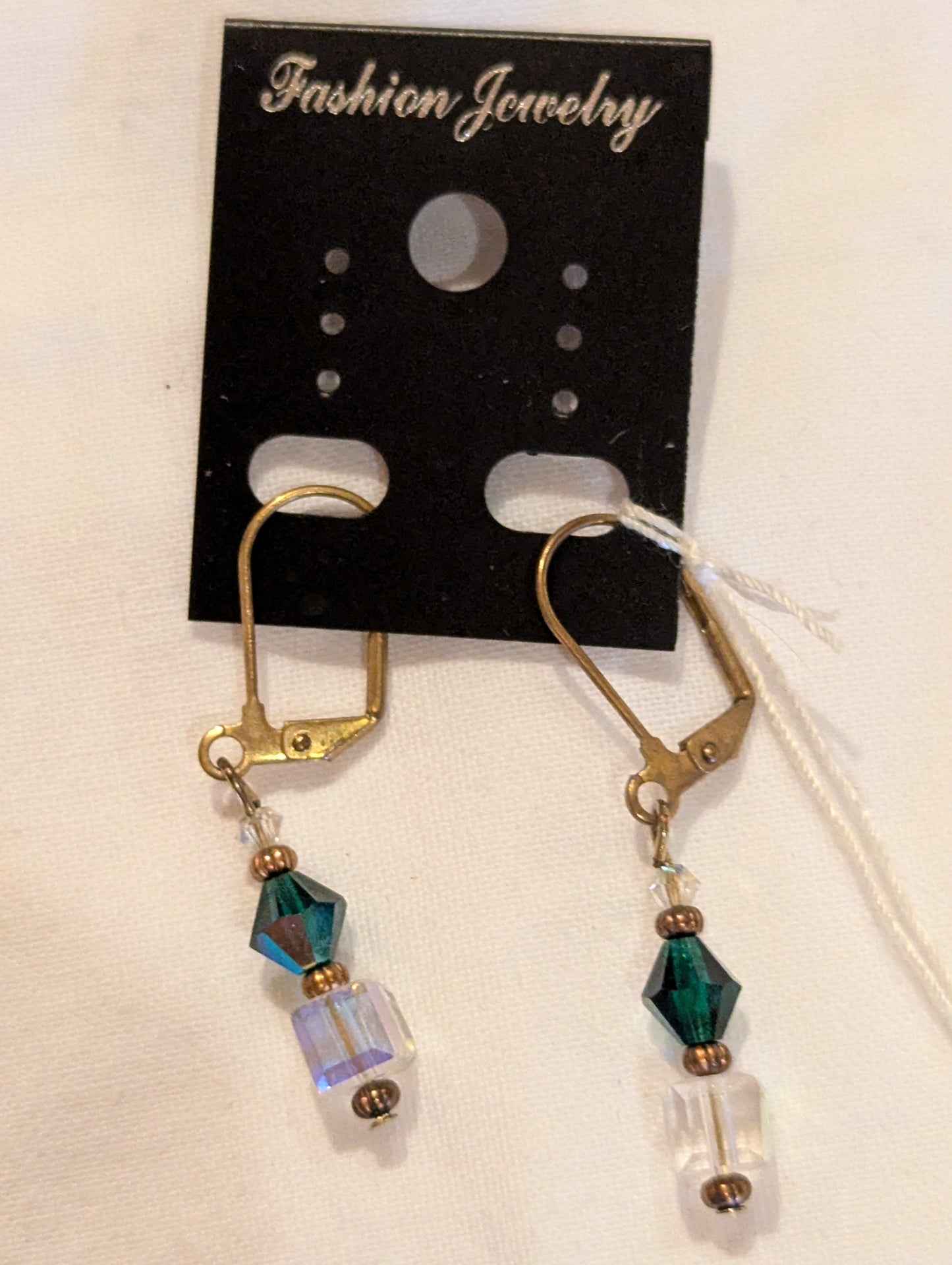 Earrings: Classic green and crystal drops