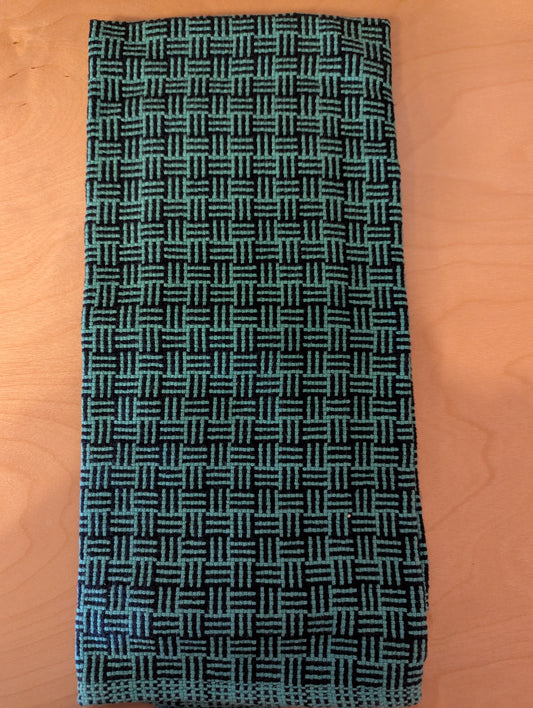 Dish Towel: Turquoise and Navy log cabin weave