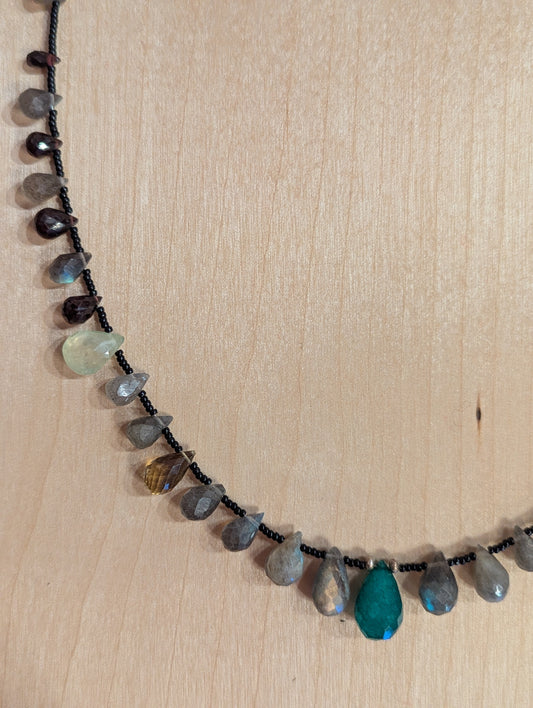 Necklace: colorful teardrop gemstones