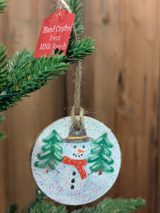 Handcrafted snowman ornament last of the set of 3.