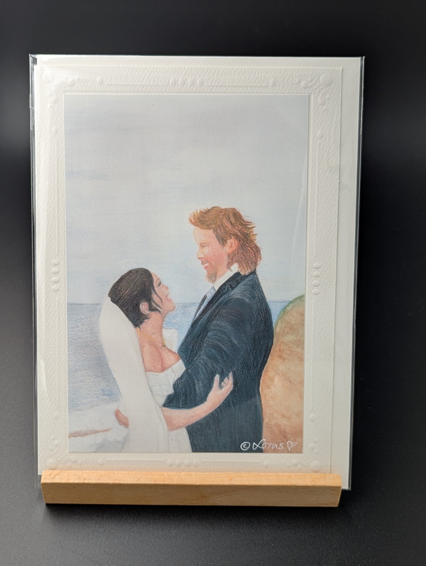 Hand drawn card featuring a bride and groom
