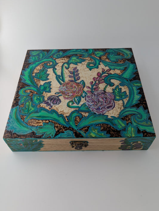 Decorative wooden box with floral pattern