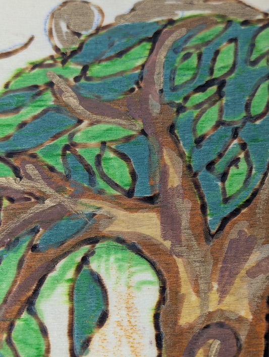 Close up of a wooden box with a tree and 'Forever Yours' inscription 