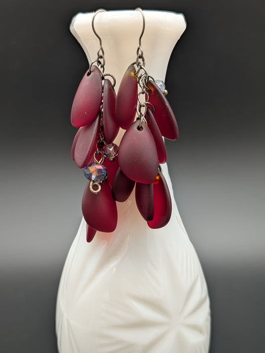 Red sea glass chandelier style earrings. 