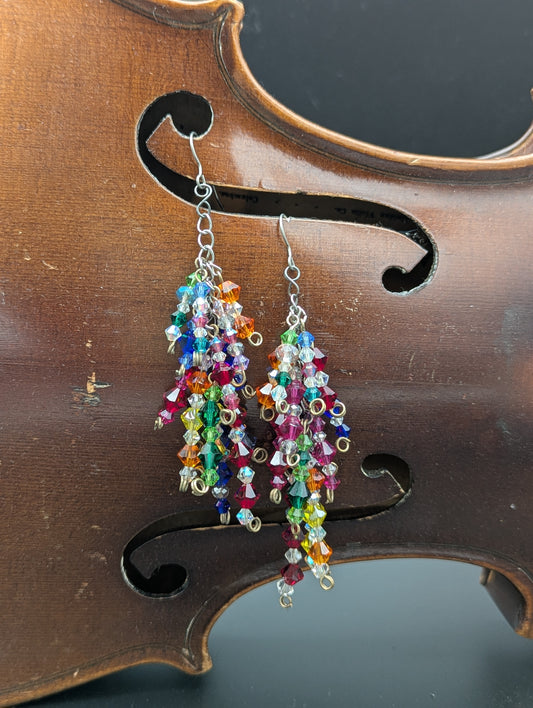 Colorful beaded cascading earrings.