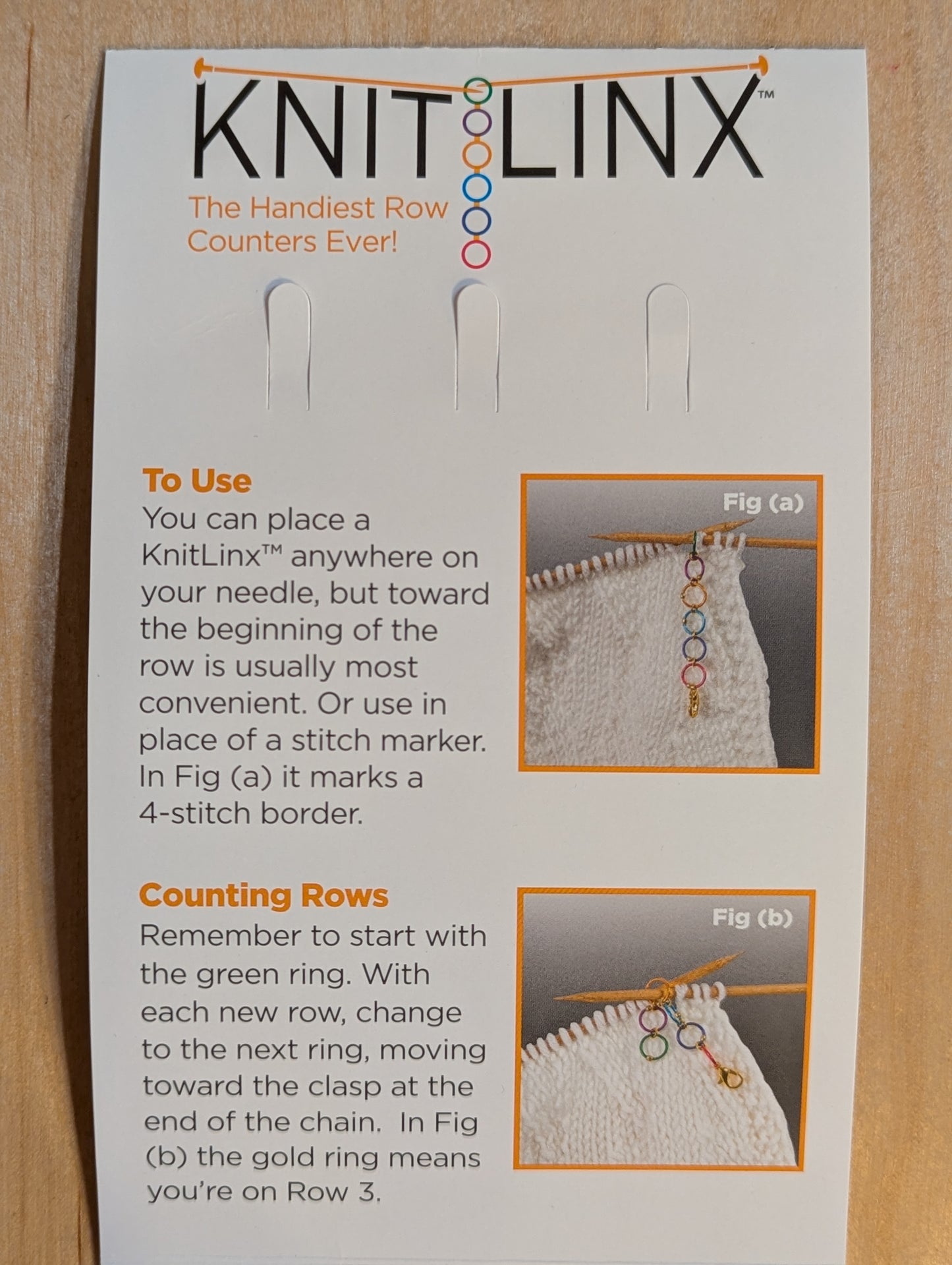 Instructions for how to use the KnitLinx row counters as a knitting tool. Topics are "to use" and "counting rows".