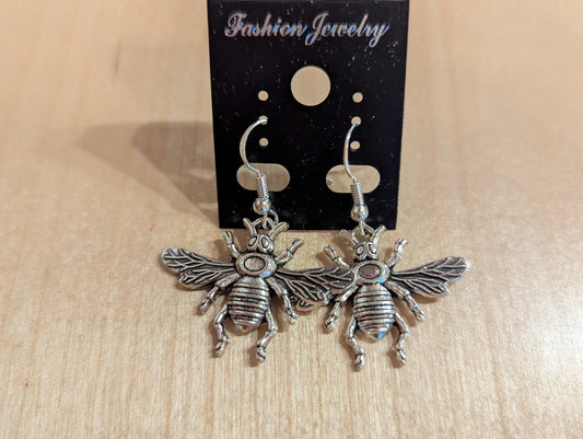 Handmade silver honey bee dangle earrings