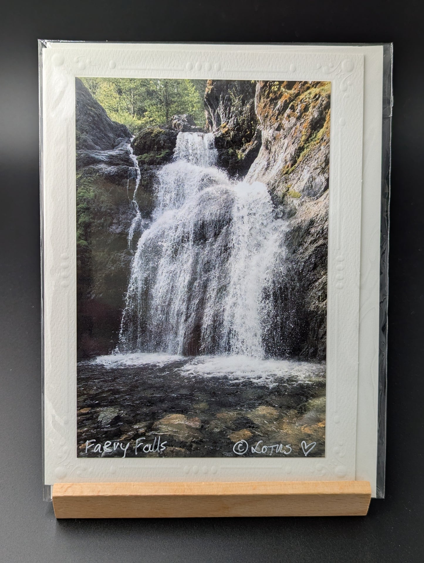 Greeting card with a photograph of a waterfall