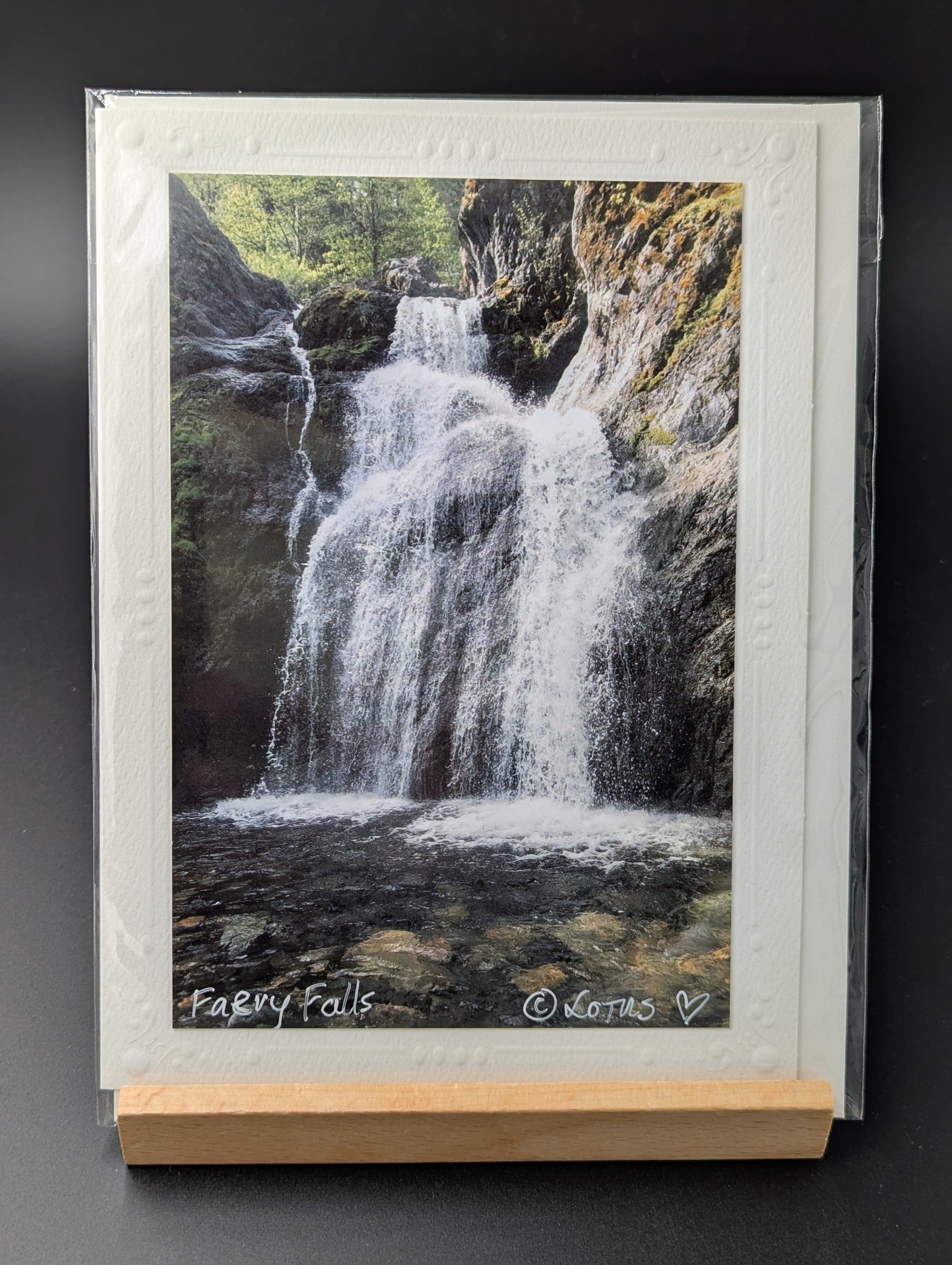 Greeting card with a photograph of a waterfall