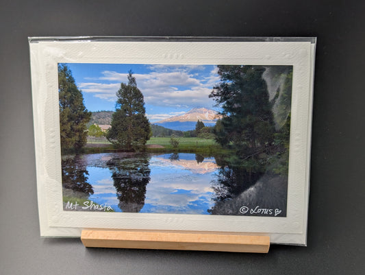 Greeting Card with a photograph of Mt Shasta overlooking the water