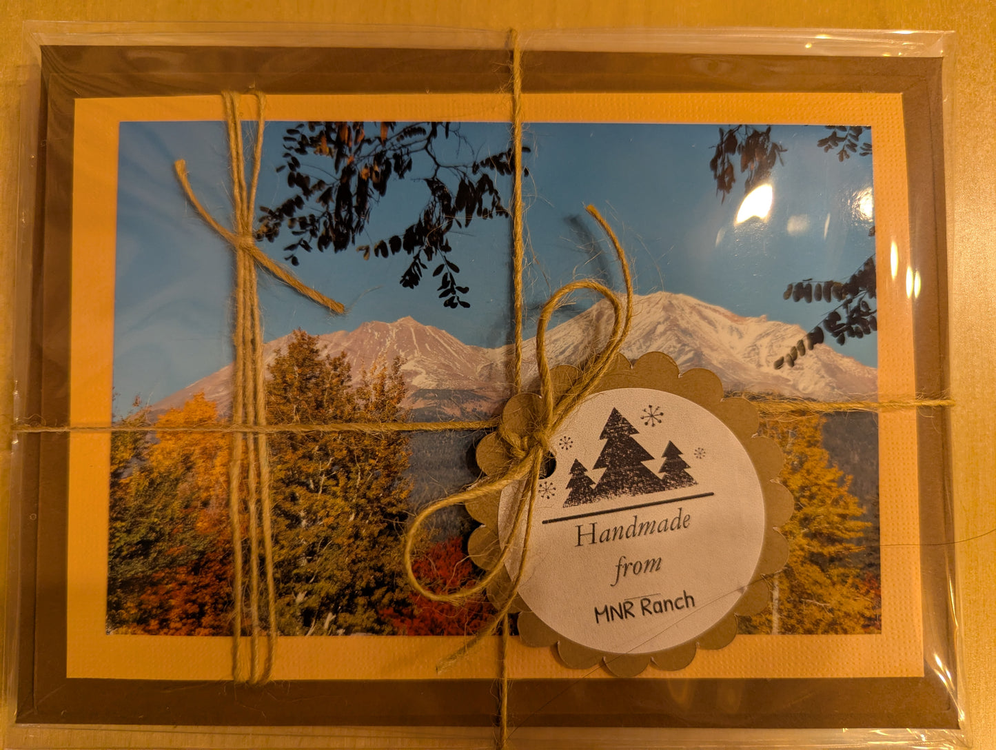 Hand made greeting cards, set of 4, blank inside for your greeting. Photo of Mt. Shasta surrounded by glorious autumn foliage. 5x7, blank inside