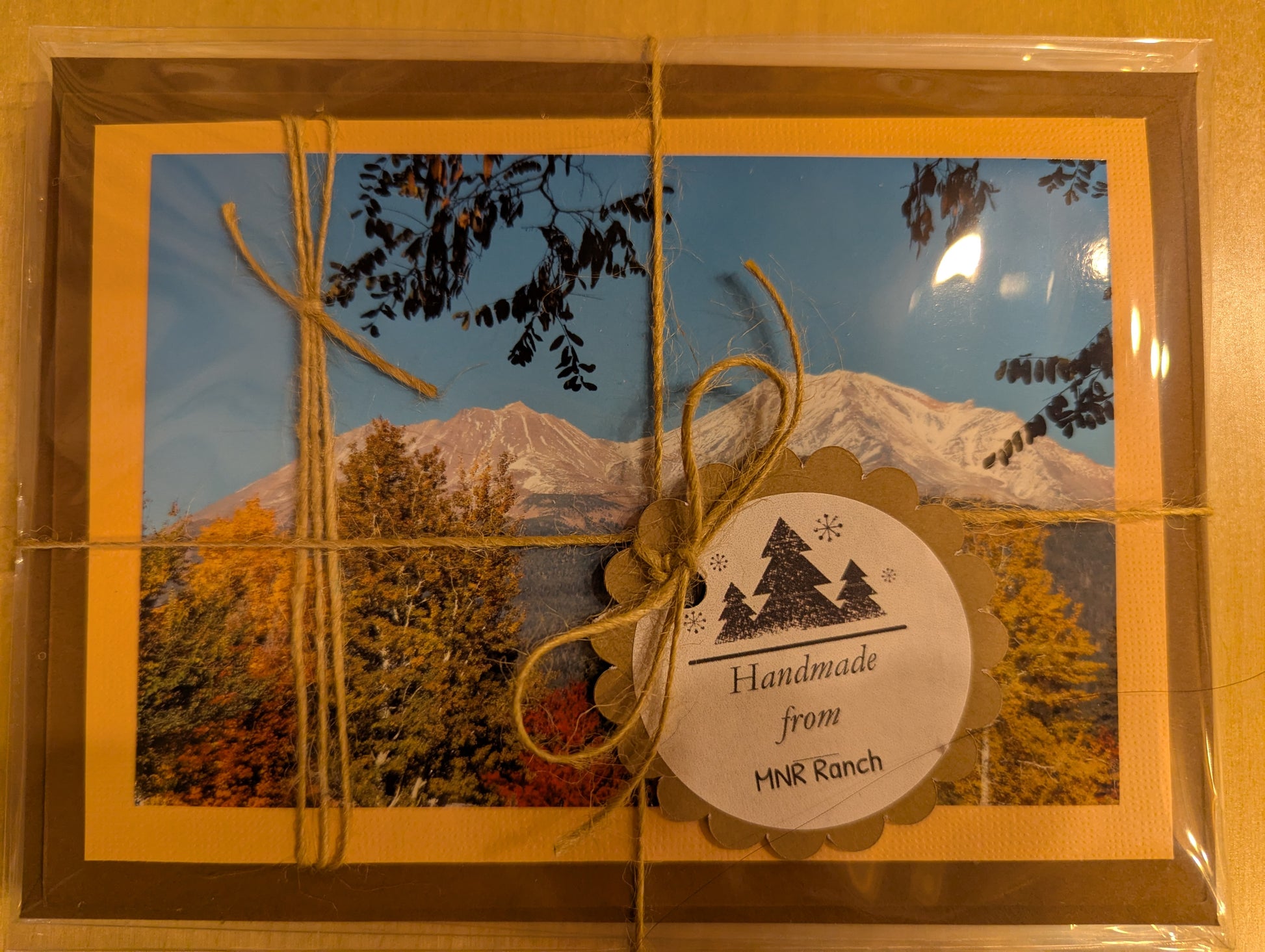 Hand made greeting cards, set of 4, blank inside for your greeting. Photo of Mt. Shasta surrounded by glorious autumn foliage. 5x7, blank inside