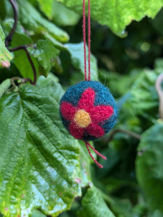 Poinsettia Woolen Bead Ornament