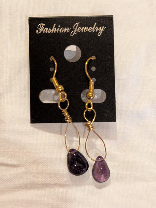 Earrings: Gold and amethyst drops