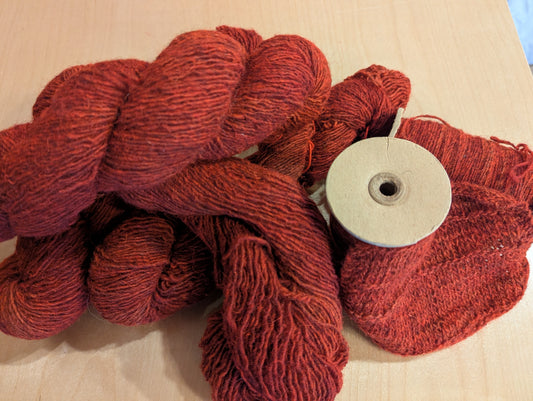 Yarn: Handspun heathered scarlet