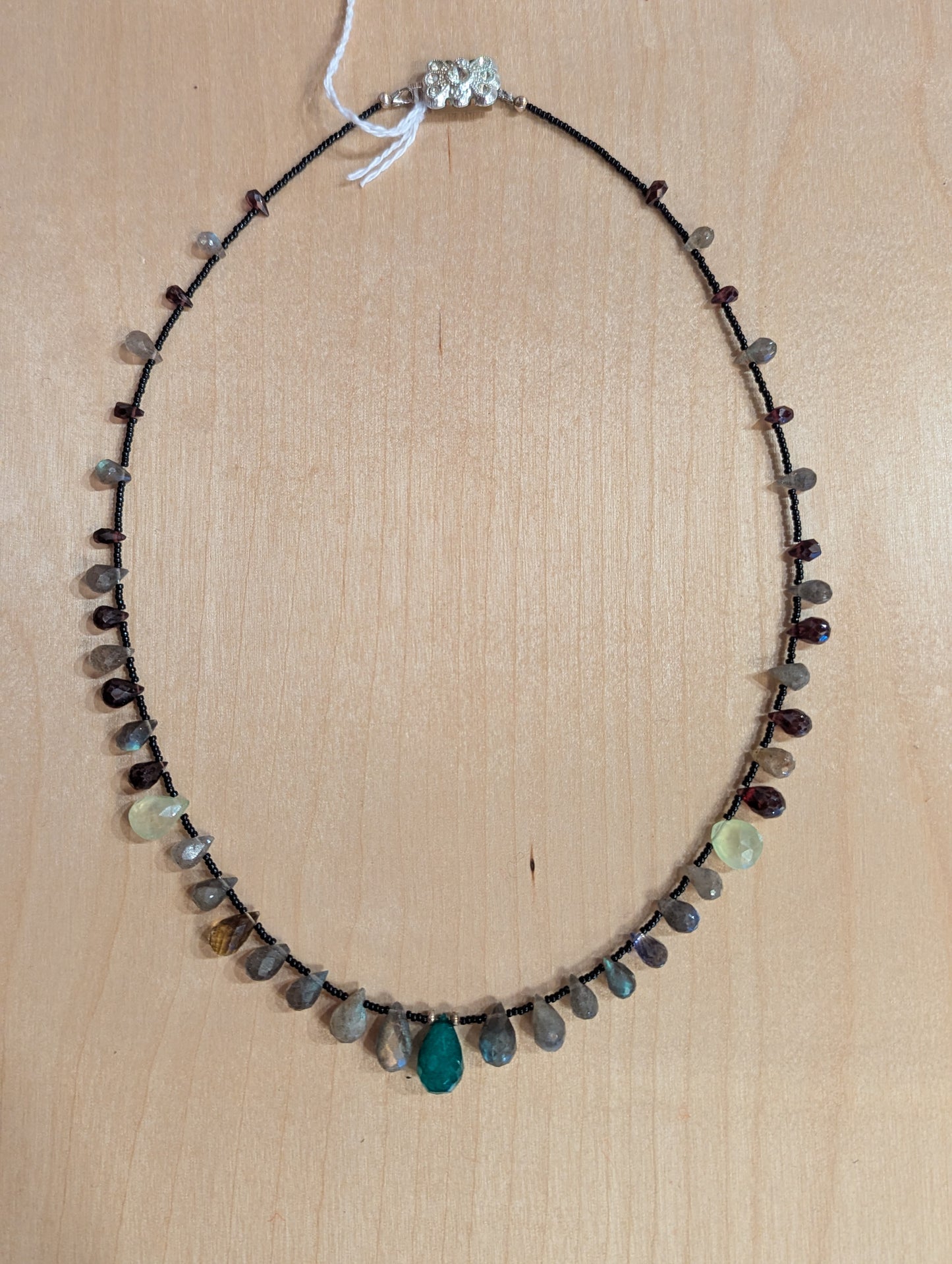 Necklace: colorful teardrop gemstones