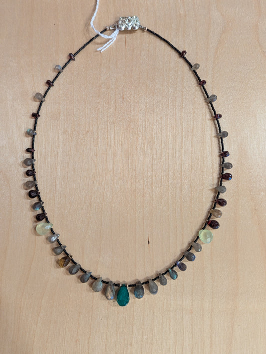 Necklace: colorful teardrop gemstones