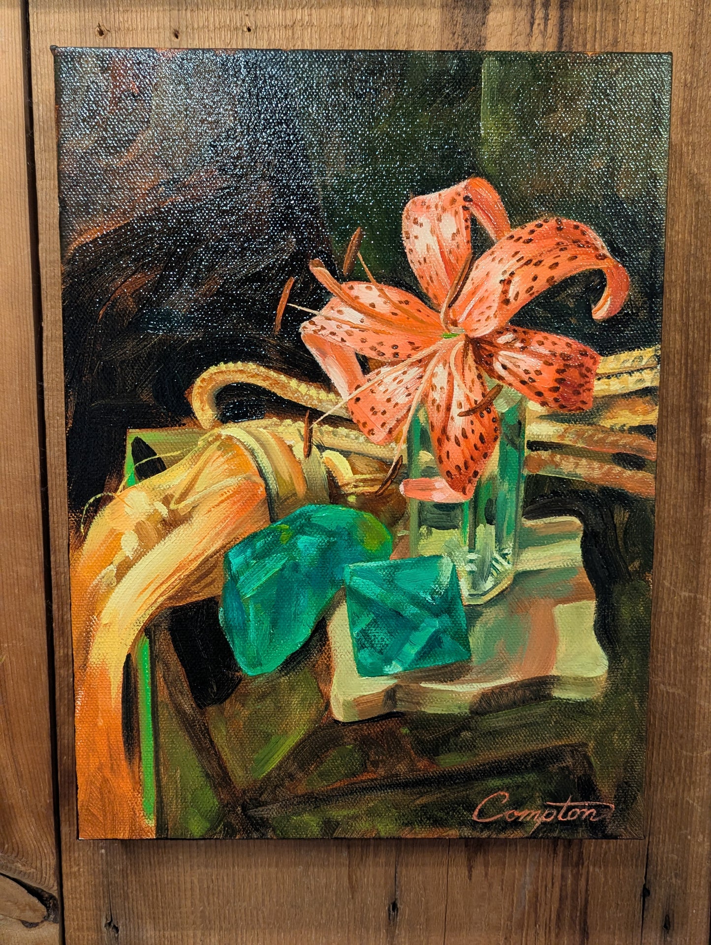 An oil painting of a tiger lily