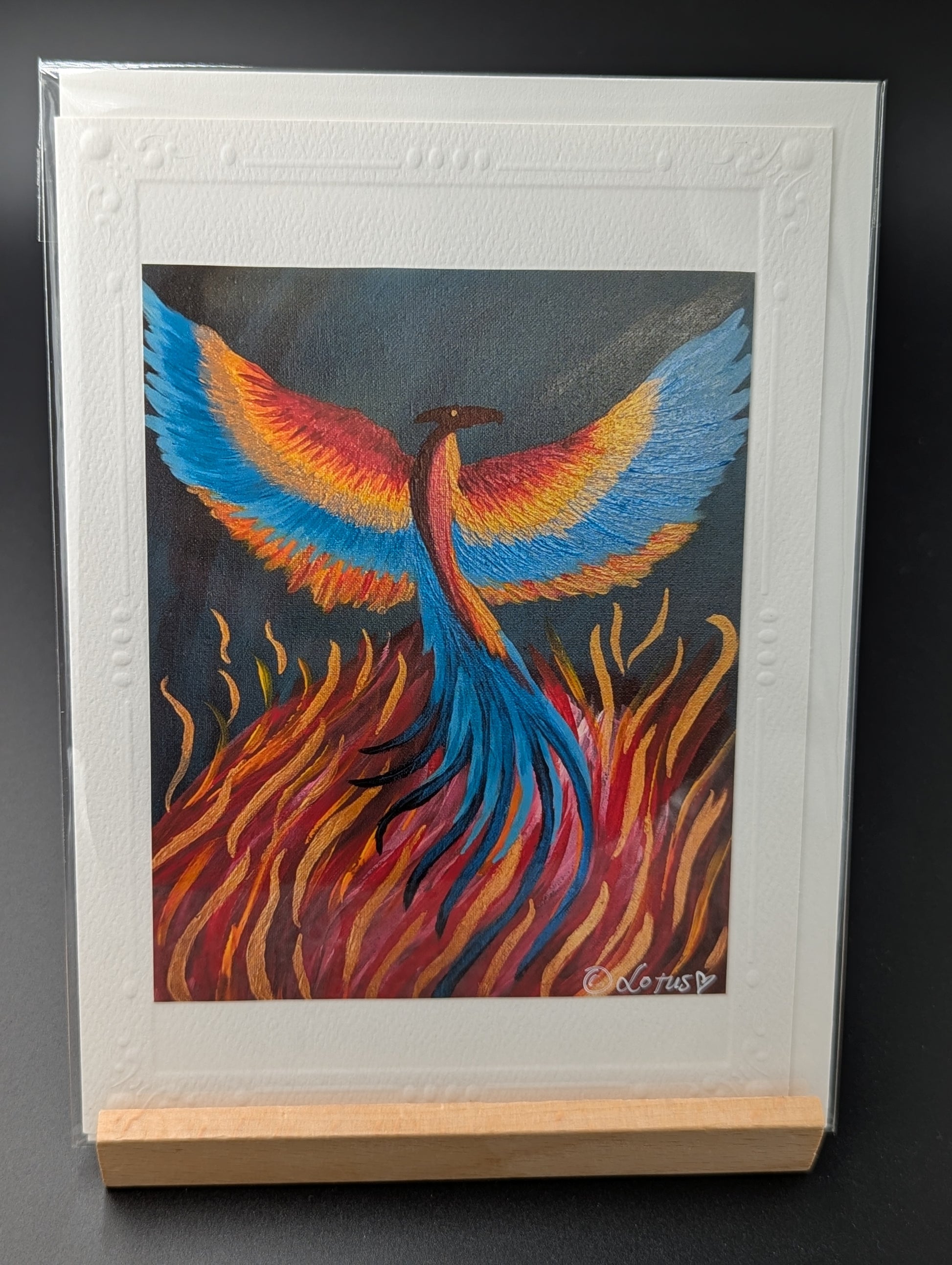 Hand drawn greeting card featuring a phoenix bird.