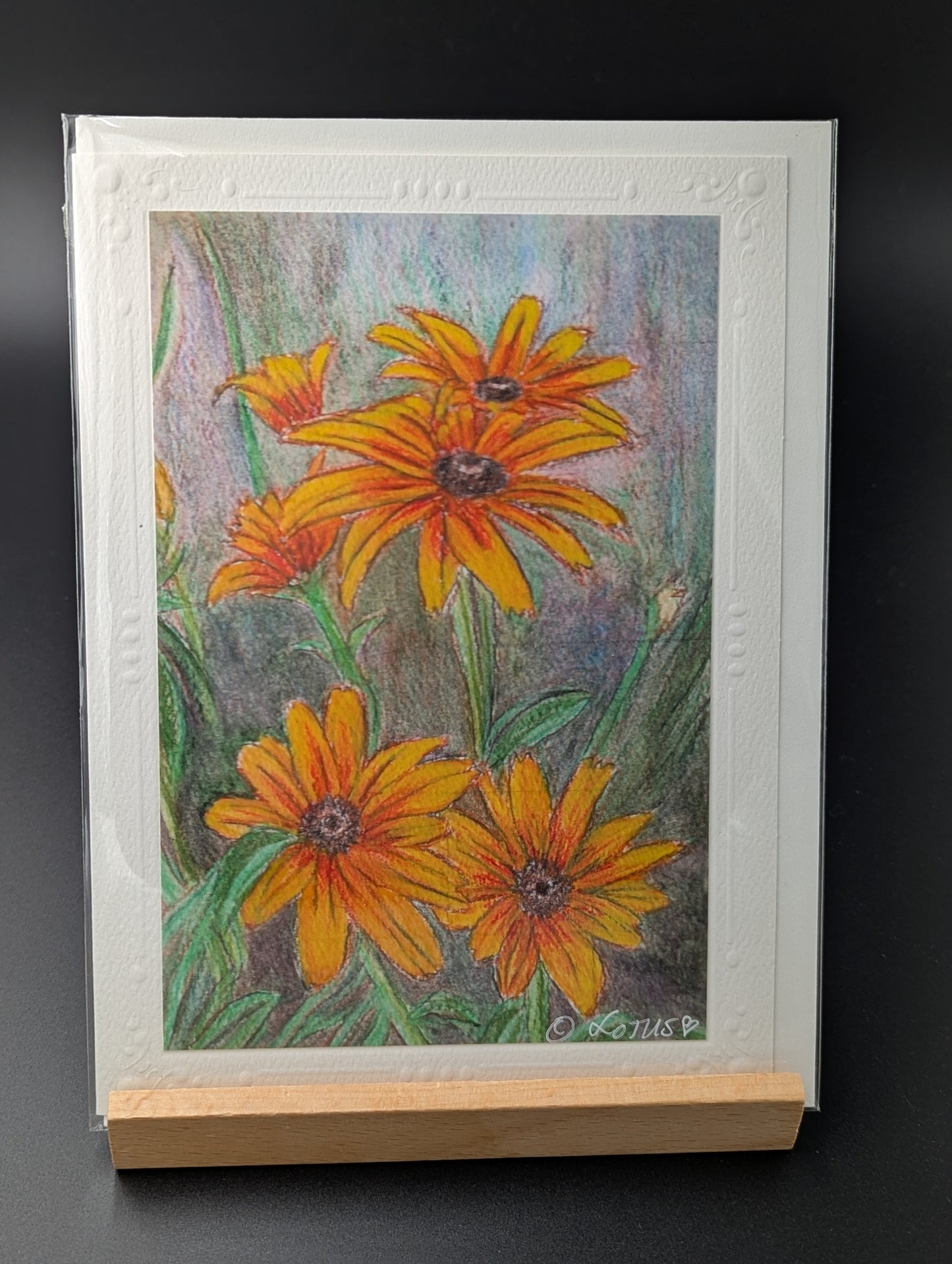 Hand made greeting card featuring Rudbeckia flowers