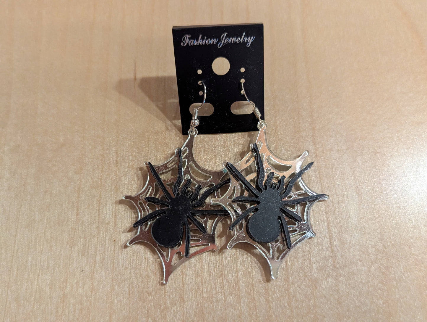 Handmade spiderweb dangle earrings with silver hooks