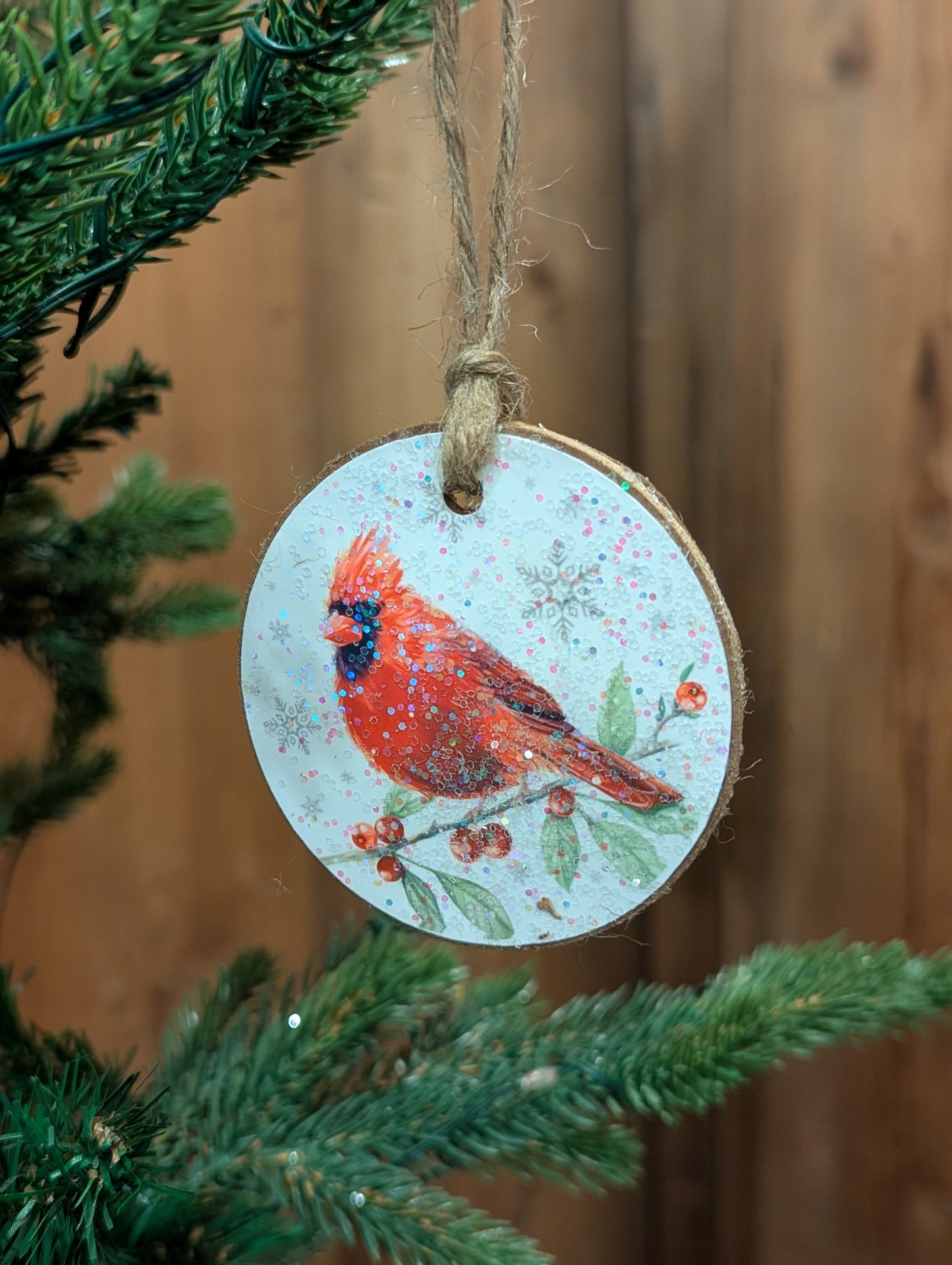 Winter Cardinal ornament in a set of three 