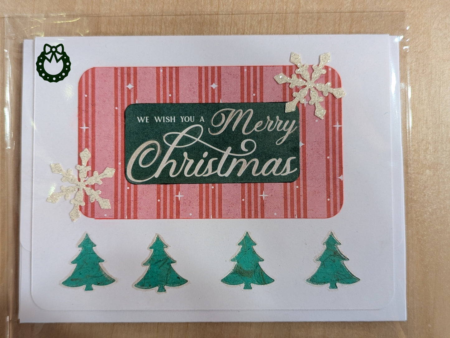 We wish you a merry Christmas card with red and white background