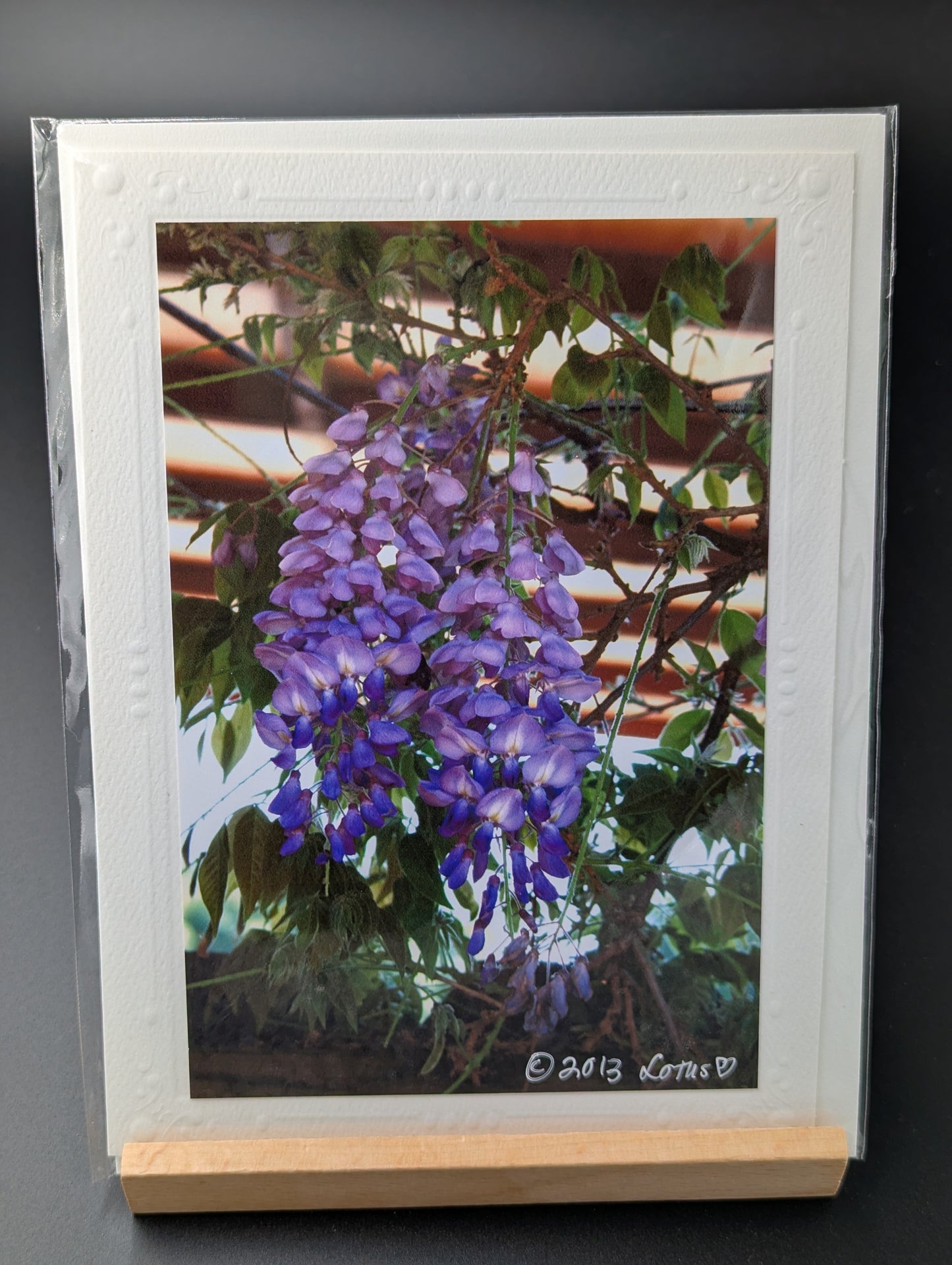 Greeting card with a photograph of wisteria