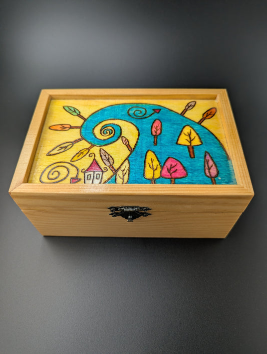Wooden box with colorful hand-painted design